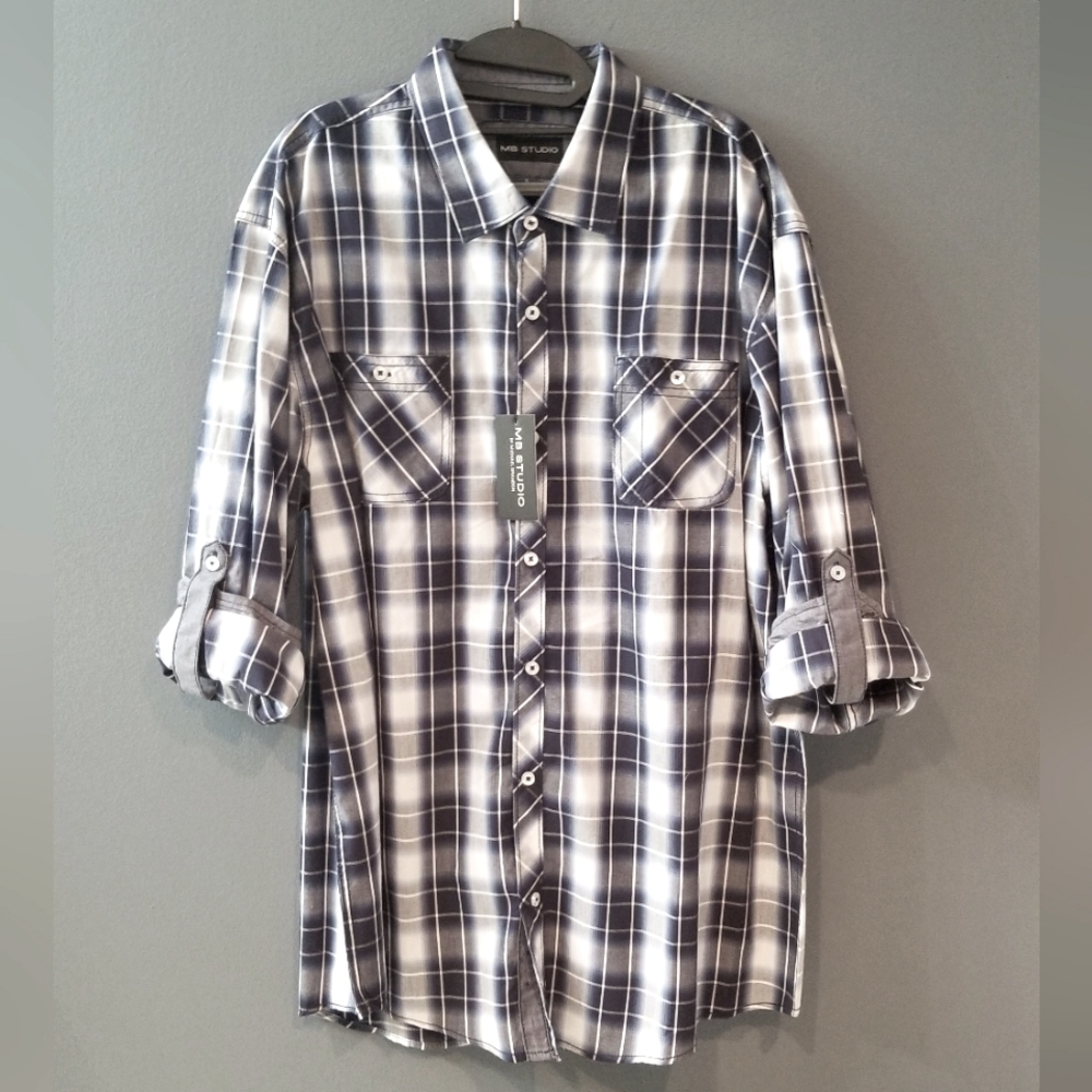 MB Studio Men's Button Down Long Sleeve XXL Plaid Shirt